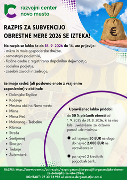 Pogoj je, da imajo sedež ali poslovno enoto z najmanj enim zaposlenim v eni od 13 občin regije JV Slovenija.